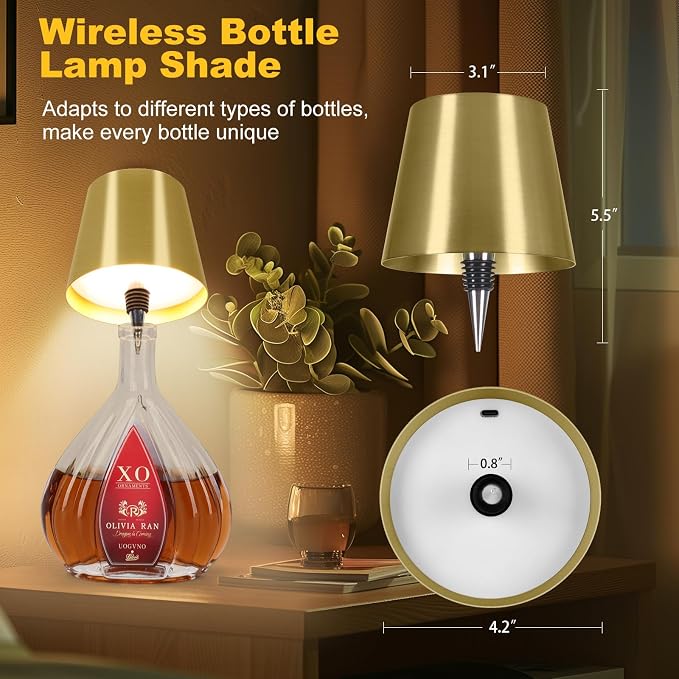 Wireless Bottle Lamp, 2026 New 3 Color Rechargeable Led Wine Bottle Lights for Bars Restaurants (Electroplated Gold Color, 1PC)