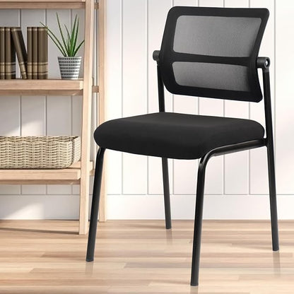 CLATINA Stacking Armless Office Waiting Room Chair with Adjustable Backrest, Stackable Mesh Guest Reception Desk Chairs with Ergonomic Lumbar Support for Conference Lobby Side School, Black, 2 Pack