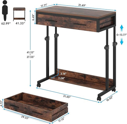 Laptop Desk with Wheels,Mobile Portable Desks with Drawers,Couch Sofa Bed Side Table Desk,Small Standing Desk for Home Office