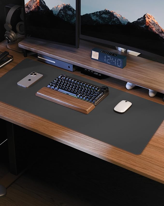 Leather Desk Pad Protector, Mouse Pad, Office Desk Mat, Non-Slip PU Leather Desk Blotter, Laptop Desk Pad, Waterproof Desk Writing Pad for Office and Home (Dark Grey, 31.5" x 15.7")