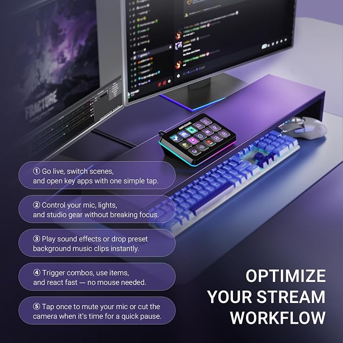 FIFINE AmpliGame Stream Controller with 15 Macro Keys, Streaming Keyboard with Trigger Actions in OBS/Twitch/YouTube/Streamlabs, Shortcut Buttons Keypad Works with Mac and PC-D6