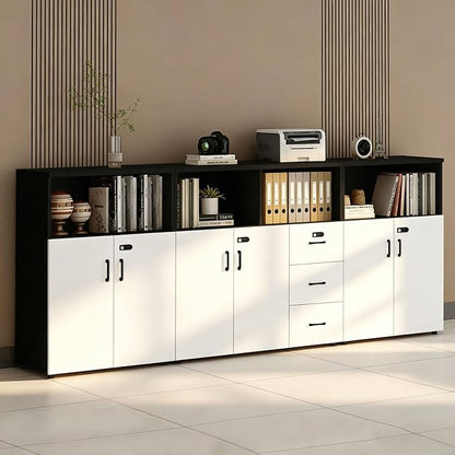 File Cabinet with Password Lock, Wood Lateral Filing Cabinet for Letter/A4 Files, 3 Drawer with Door, Printer Stand with Open Shelves for Home Office