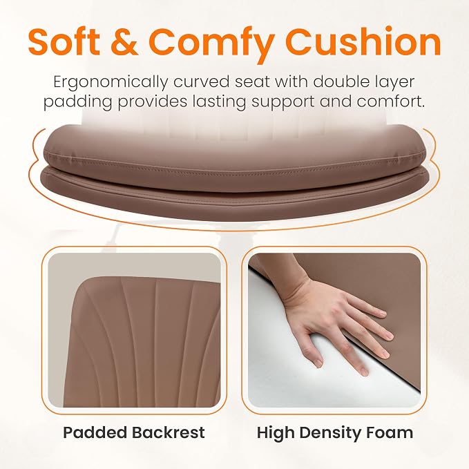 NEO CHAIR Criss Cross Chair with Wheels Armless Cross Legged Office Desk Wide Comfy Vanity Makeup Chair Adjustable Swivel Rolling Computer for Home Office PU Leather (Brown)