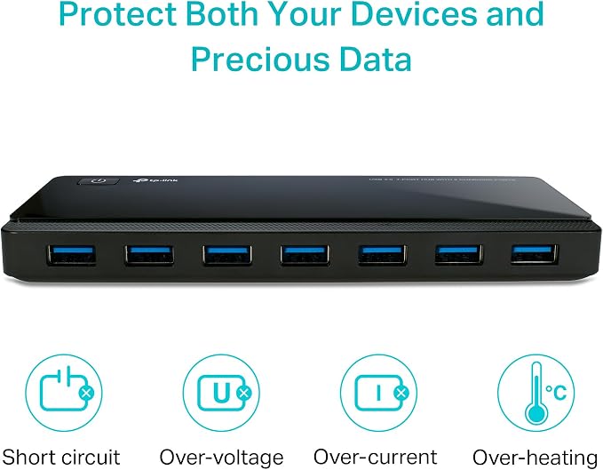 TP-Link Powered USB Hub 3.0 with 7 USB 3.0 Data Ports and 2 Smart Charging USB Ports. Compatible with Windows, Mac, Chrome & Linux OS, with Power On/Off Button, 12V/4A Power Adapter(UH720)