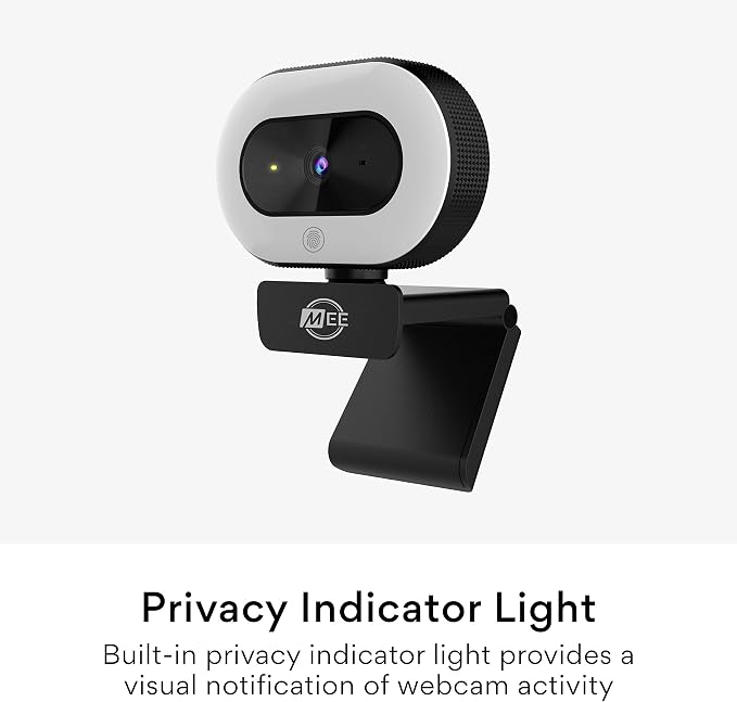 MEE audio CL8A 1080p HD Webcam with Ring Light, Microphone, Autofocus, Low Light Correction, 360° Rotation; USB Streaming Web Camera for Video Calling via Zoom/Skype on Computer PC Mac Laptop Desktop