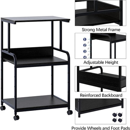 Arbuxzuy Printer Stand with Storage Shelf,3 Tier Printer Cart with Wheels,Mobile Printer Table for Home Office,Stands for Heat Press Scanner Fax,Industrial Style (Black)