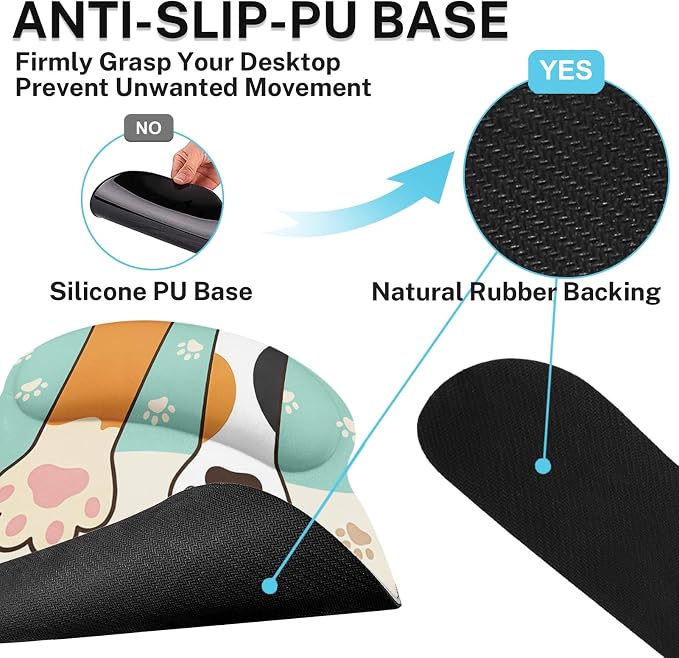 Britimes Kawaii Cat Paws Keyboard Mouse Pad Set Cute Cartoon 4in1 Large Mousepad+Keyboard Wrist Rest+Mouse Wrist Rest+Coaster Ergonomic Design for Home Office Computer 35.4x15.7 inches
