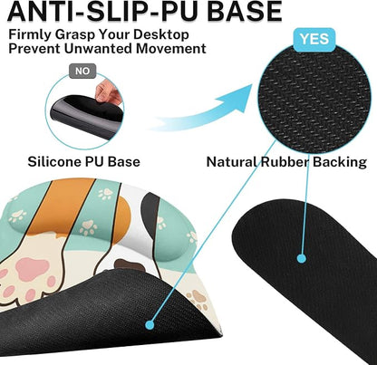 Britimes Kawaii Cat Paws Keyboard Mouse Pad Set Cute Cartoon 4in1 Large Mousepad+Keyboard Wrist Rest+Mouse Wrist Rest+Coaster Ergonomic Design for Home Office Computer 35.4x15.7 inches