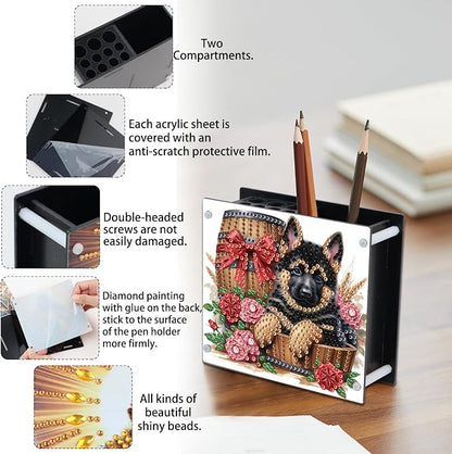 DIY Diamond Painting Kit，Little Black Dog Special Shape diamond painting pen holder, Acrylic Daily Office Desktop Decoration Storage Item