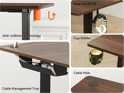 WALKINGDESK 75x61 Inches Reversible L Shaped Standing Desk Height Adjustable with Cup Holder, Electric Corner Computer Workstation for Home Office, Ergonomic Sit Stand up Gaming Desk, Black Walnut