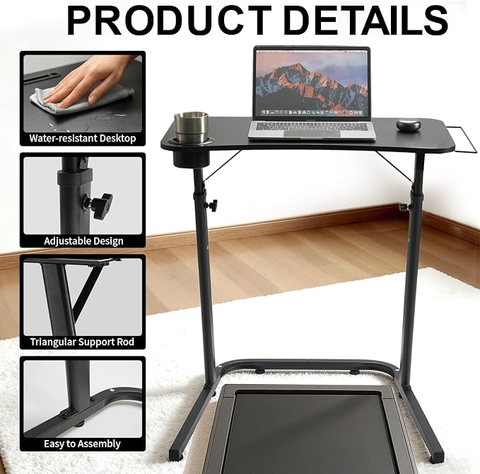 Stepwaver Treadmill Desk, Small Standing Desk for Walking Pad, 30-47 Inch Adjustable Height Walking Pad Stand for Treadmill, Portable Standing Table for Bike - Black