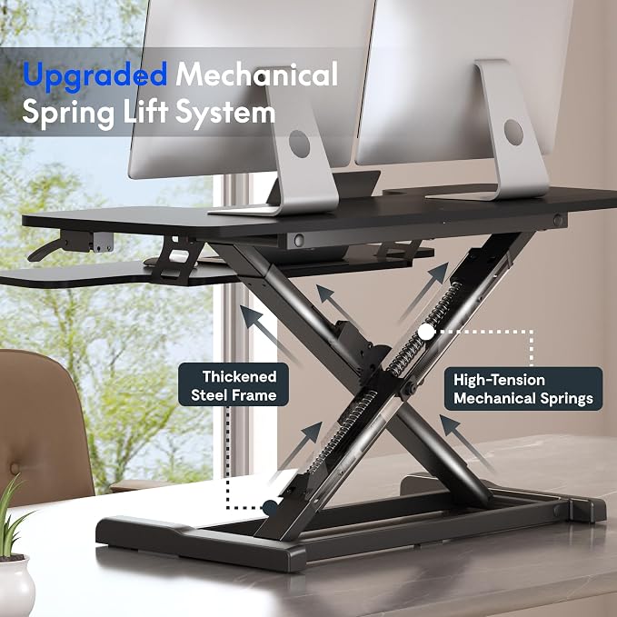 FLEXISPOT Standing Desk Converter 42", Extra Large Ergonomic Height Adjustable Sit Stand Desk Riser, Spacious Computer Workstation with Wide Keyboard Tray, Black