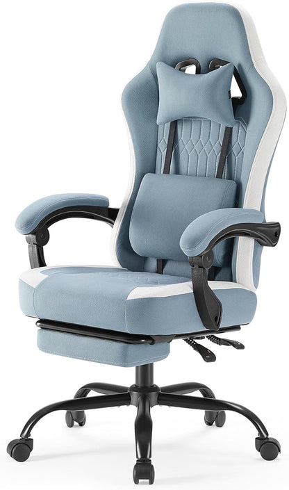 NEWBULIG Gaming Desk Chair - High Back Computer Office Chair with Footrest and Headrest, Comfy Ergonomic Lumbar Support with Linkage Armrests, Height Adjustable and 360° Swivel Wheels, Blue