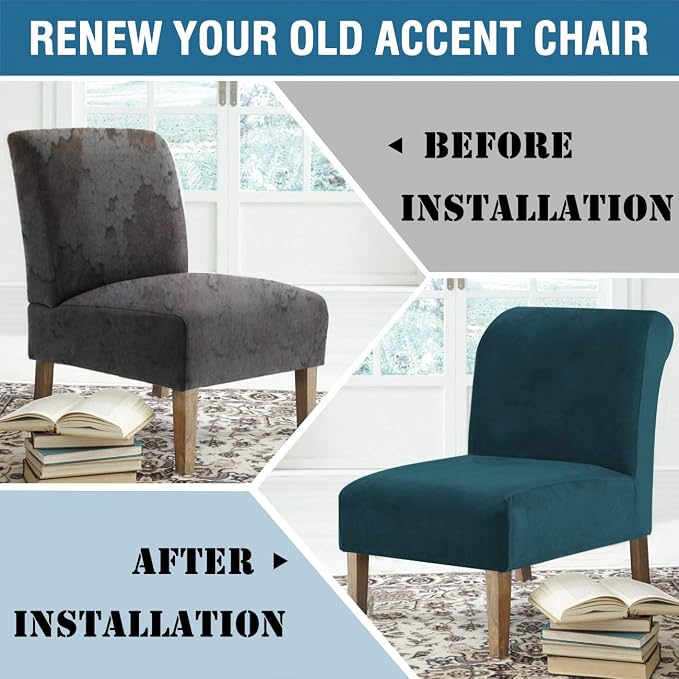 H.VERSAILTEX Armless Accent Chair Covers Thick Velvet Armless Chair Slipcovers High Stretch Chair Covers for Living Room Hotel Machine Washable Furniture Protector with Elastic Bottom, Dark Teal