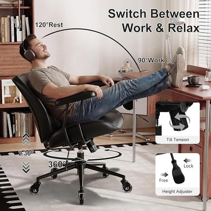 BFZ Home Office Desk Chair, Adjustable Comfy Office Chair with Wheels,Leather Office Chair with Removable Armrests, Office Desk Chair with Lumbar Support for Home Office or Workspace, Black