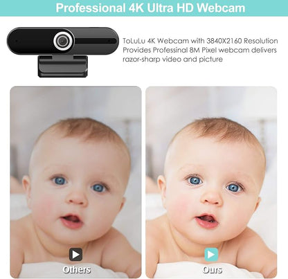 UHD 4K Webcam with Microphone: 8MP USB Computer Web Camera with Privacy Shutter and Tripod, External Webcam Pro Streaming Webcams PC Cam w/Mic Noise Reduction for Winsdows Mac OS Desktop Laptop