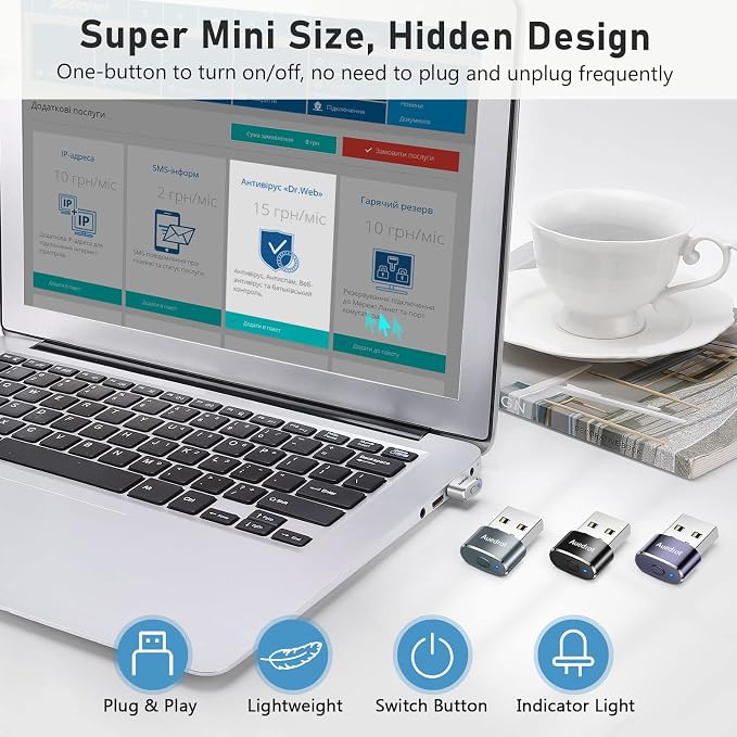 AUEDROT Mouse Jiggler Undetectable Metal USB Mouse Mover with Switch Button, Automatic Mini Mouse Shaker with 2 Jiggle Modes, Plug and Play, Keep Computer/Laptop Awake, Silver, 2 PCS