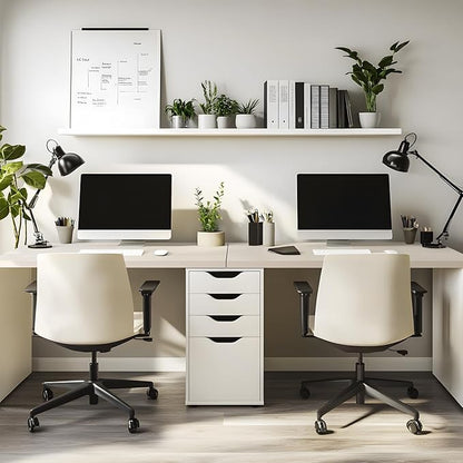 Kaboon Universal Tabletop 59.1"x23.62", Solid One-Piece Melamine Table Top, Double Desk L-Desk DIY, Home and Office Countertop, Leather/Ivory