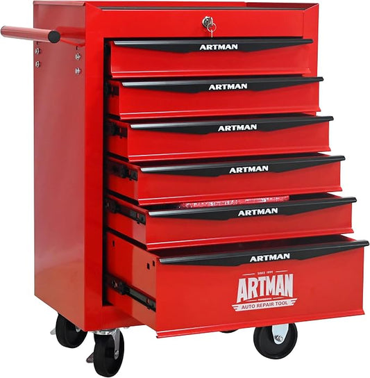 RYH 6 Drawers Rolling Tool Chest - Heavy Duty Mobile Tool Cart with Locking Wheels & Ball Bearing Drawers, 30.5" H x 20.9" W x 13" D Garage Tool Storage Cabinet (Red, 6 Drawers)