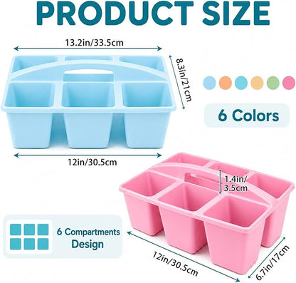 6 Pack Assorted Colors 6 Compartment Classroom Caddy with Handle Portable Plastic Storage Classroom Caddies Organizer for Classrooms Supply Teacher Office Table Desk(Pastel)