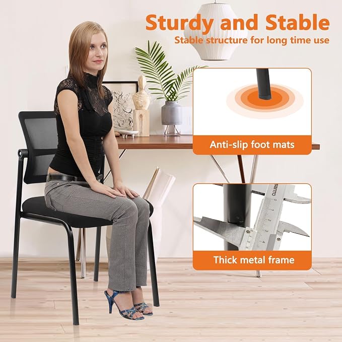 CLATINA Stackable Mesh Office Chair with Wheels Armless Guest Waiting Stacking Chair with Ergonomic Lumbar Support, for Conference, Lobby, School, Reception, Black 4Pack