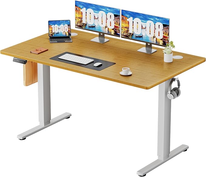 Sweetcrispy 48 Inch Electric Standing Desk, Height Adjustable Sit Stand Up Desk, Computer Workstation Home Office Gaming Rising Table with Memory Preset Splice Board,Oak