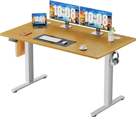 Sweetcrispy 48 Inch Electric Standing Desk, Height Adjustable Sit Stand Up Desk, Computer Workstation Home Office Gaming Rising Table with Memory Preset Splice Board,Oak