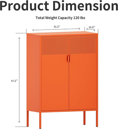 Chshin Metal Storage Cabinet,Kitchen Pantry Storage Cabinet,Metal Sideboard with 2 Doors and 2 Adjustable Shelves,Orange Locker Cabinet for Home,Bathroom,Hallway,Office,Dining Room
