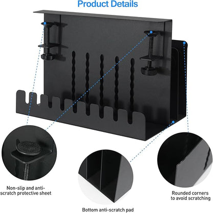 MAXECHO Desk Side Storage, Under Desk Laptop Mount, Table Side Hanging File Organizer, No Drill Clamp On Cable Management Tray, Laptop Holder with Magnetic Pen Holder for Office and Home, Load 22 Lbs