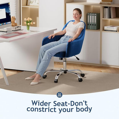 Warmiehomy Office Chair, Velvet Desk Chair for Women, Comfy Vanity Chair with Wheels, Home Computer Chair with Arm Rest for Bedroom, Royal Blue