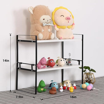 Desk Shelf Organizer for Top of Desk, Detachable 2 Tier Desktop Bookshelf, Wooden Desk Shelves Storage Rack, Small Desktop Shelf for Office Home Dorm, Tabletop Desk Organizer Stand (White+Black)