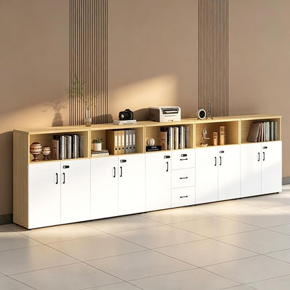 File Cabinet with Password Lock, Wood Lateral Filing Cabinet for Letter/A4 Files, 3 Drawer with Door, Printer Stand with Open Shelves for Home Office