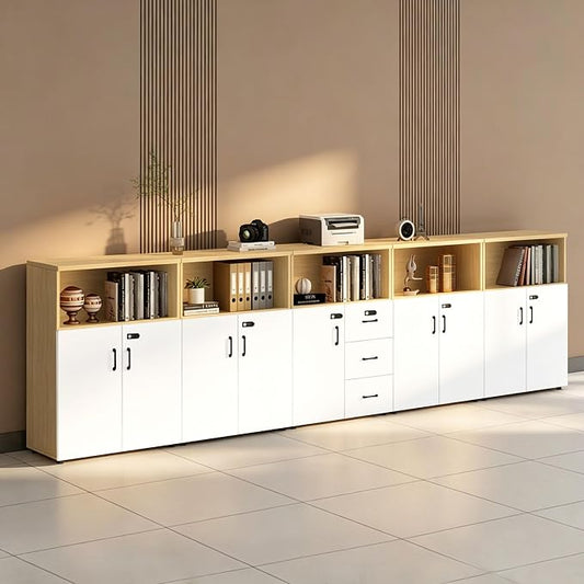 File Cabinet with Password Lock, Wood Lateral Filing Cabinet for Letter/A4 Files, 3 Drawer with Door, Printer Stand with Open Shelves for Home Office