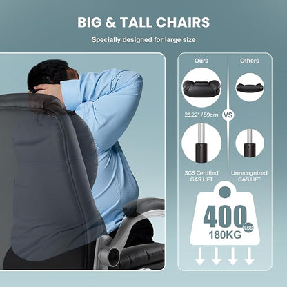 IWMH Executive Office Chair, Ergonomic Big and Tall Computer Desk Chair, High Back PU Leather Chair with Padded Flip-up Armrest, Lumbar Support Swivel Rolling Chairs Black