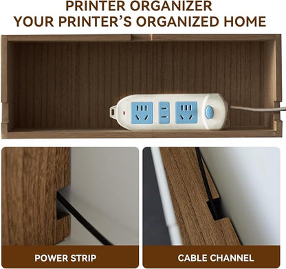 KIRIGEN Printer Stand with Storage Drawer and Cable Management for Desk Document Paper Organizer for Home Office DYJG-DBR
