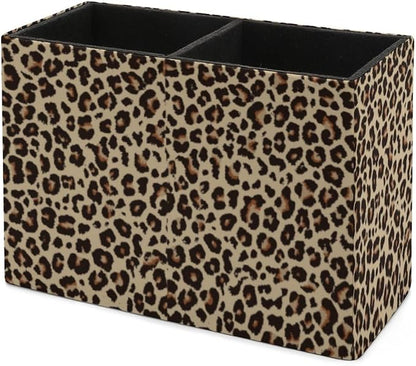 Pen Holder, Pencil Holder for Desk Organizer, Leopard Print Skin PU Leather Pencil Cups Desktop Stationery Storage Makeup Brush Holder Pen Organizer for Office Home