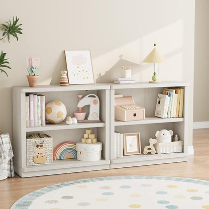 Rresyet 2 -Tier Bookcase, 31" Tall Book Shelf, 29” Wide Bookshelves, Wooden Bookcase Display Storage for Home Office, Living Room and Study Room (White)