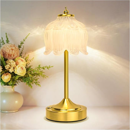 Cordless Lotus Flower Table Lamp, 5200mAh Rechargeable Battery Operated Portable Lamp, 3-Color Dimmable Touch Control Small Desk Lamp for Bedroom, Office, Kitchen, Nightstand,Room Decor(White)