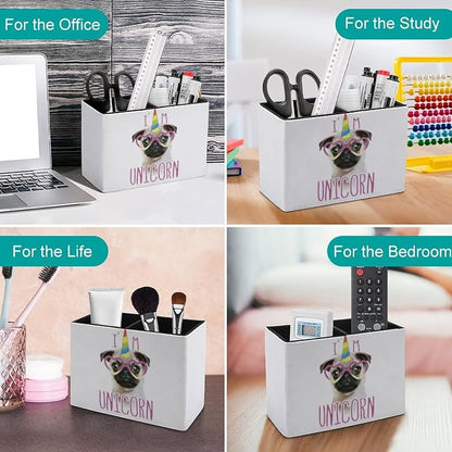 Niapessel Pencil Holder for Desk, Cute Pugs And Unicorns Pen Holder Storage Desktop Pen Organizer Desk Pencil Organizer Makeup Brush Holder for Office School College Leather