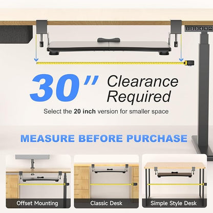 suptek Keyboard Tray Under Desk Pull Out with C Clamp Mount, Computer Keyboard & Mouse Tray, 25.6 (30 Including Clamps) x 11.8 inch Slide-Out Platform Computer Drawer for Typing, Black, DSF1