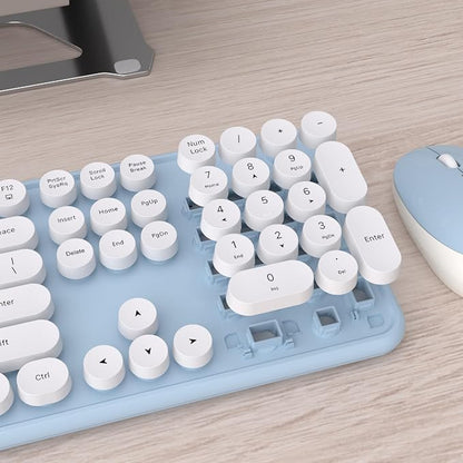 UBOTIE Colorful Wireless Keyboard and Mouse Combos, Retro Typewriter Floating Flexible Full-Sized Keys Computer Keyboard with Optical Mouse, 2.4GHz USB-A Connection for Windows Mac (Blue-White)