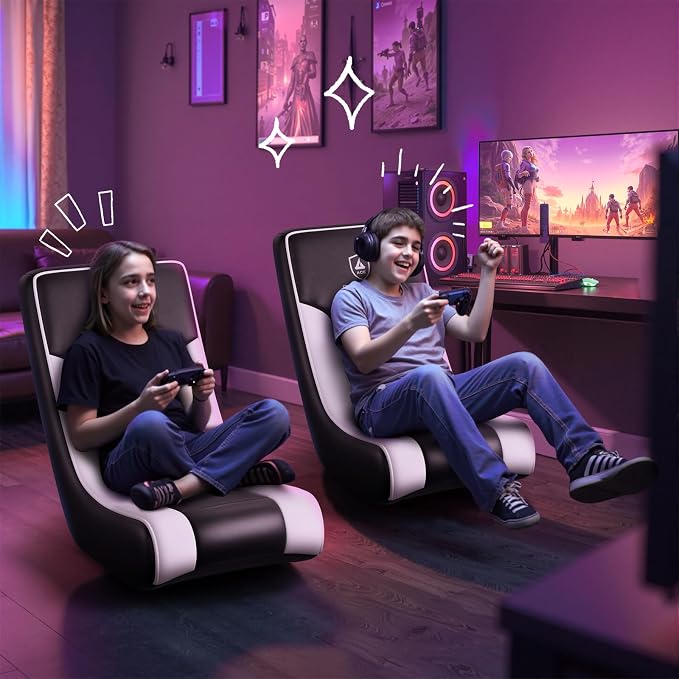 GTPLAYER Floor Rocker Gaming Chair – Adjustable Angle Limiter, Ultra Lightweight Ergonomic Floor Rocking Game Seat for Gaming and Lounging, White