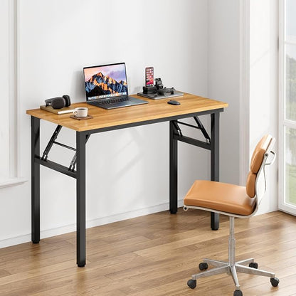 Need Office Computer Desk -35.8 L Sturdy and Heavy Duty Folding Laptop Table,Writing Table/Home Office Desk/Sewing Table, No Assembly Required, Teak & Black Frame