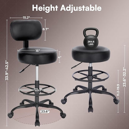 SUPERJARE Drafting Chair with Back, Set of 3, Swivel Barstools, Adjustable Height Rolling Stool with Footrest, Standing Desk Chair for Counter Height Desk, Shop, Home Kitchen, Clinic Studio, All Black