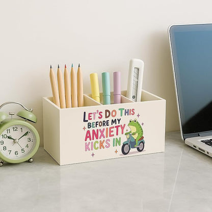 Funny Frog Mental Health Pen Pencil Holder for Desk, Therapy Office Decor, Let's Do This before My Anxiety Kicks in Pencil Holder for Desk Decor, School Counselor Office Must Haves
