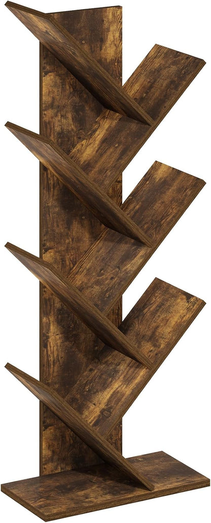 Furinno Tree Book Shelf, 7-Tier Bookshelf with Angled Open Shelf, Tree Bookcase for Room Decor, 8.4 x 15.7 x 39.4, for Organization and Storage, for Living Room, Bedroom, Home Office, Amber Pine