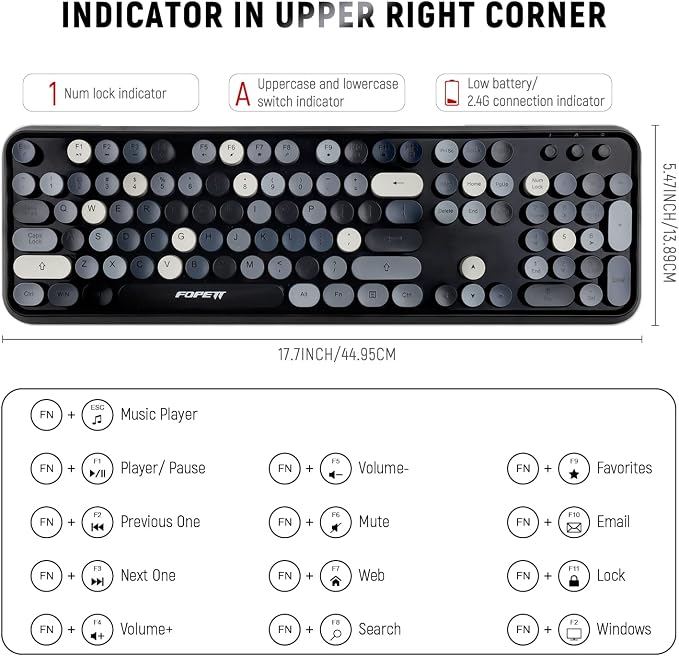 FOPETT Keyboard and Mouse Sets Wireless Keyboard and Mouse Sets,Reliable 2.4 GHz Connectivity for PC,Laptop,Smart TV and More (Grey Colorful)