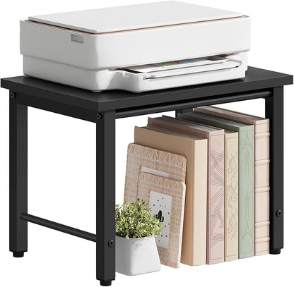 Gewudraw Printer Stand-Desktop Shelf Storage Organizer for Printers,Small End Table, Book Shelf and Wooden Desk Shelf for Home Office, Black