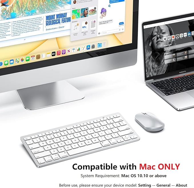 OMOTON Bluetooth Keyboard Compatible with Mac ONLY, Compact Wireless Keyboard Compatible with MacBook Pro/Air, iMac, Mac mini/Pro, Silver
