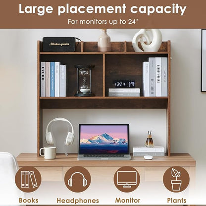 Nromant Desktop Bookshelf, Wooden Desk Storage Hutch with 5 Shelves, 3-Tier Desktop Display Organizer Rack for Office Home (Brown, 5 Shelves B)